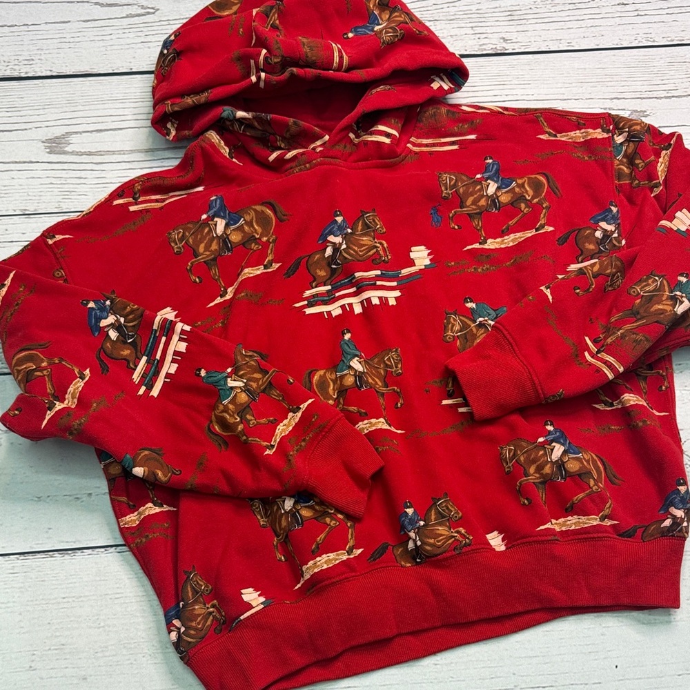 Girls POLO Ralph Lauren Equestrian Print Hoodie Sweatshirt Size 16